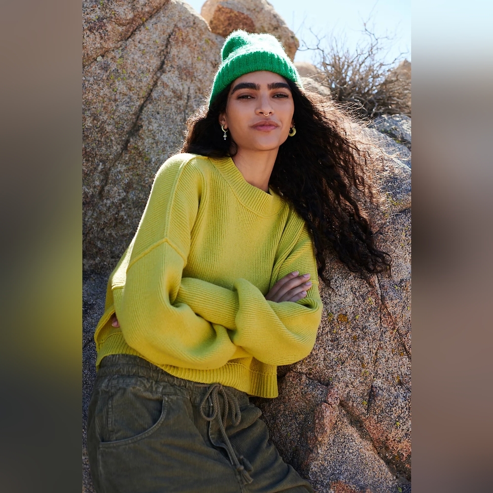 Free People Easy Street Crop Pullover in Acid lime
